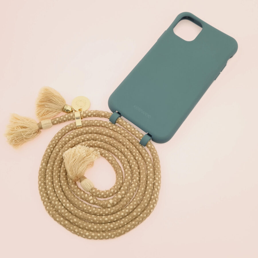 BOHO Handykette PETROL & TOFFEE Gold inkl. DUO Case