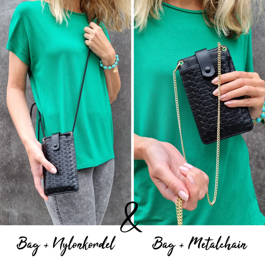 Handytasche NERO mit Kordel & Metalchain zum Wechseln – Bild 4