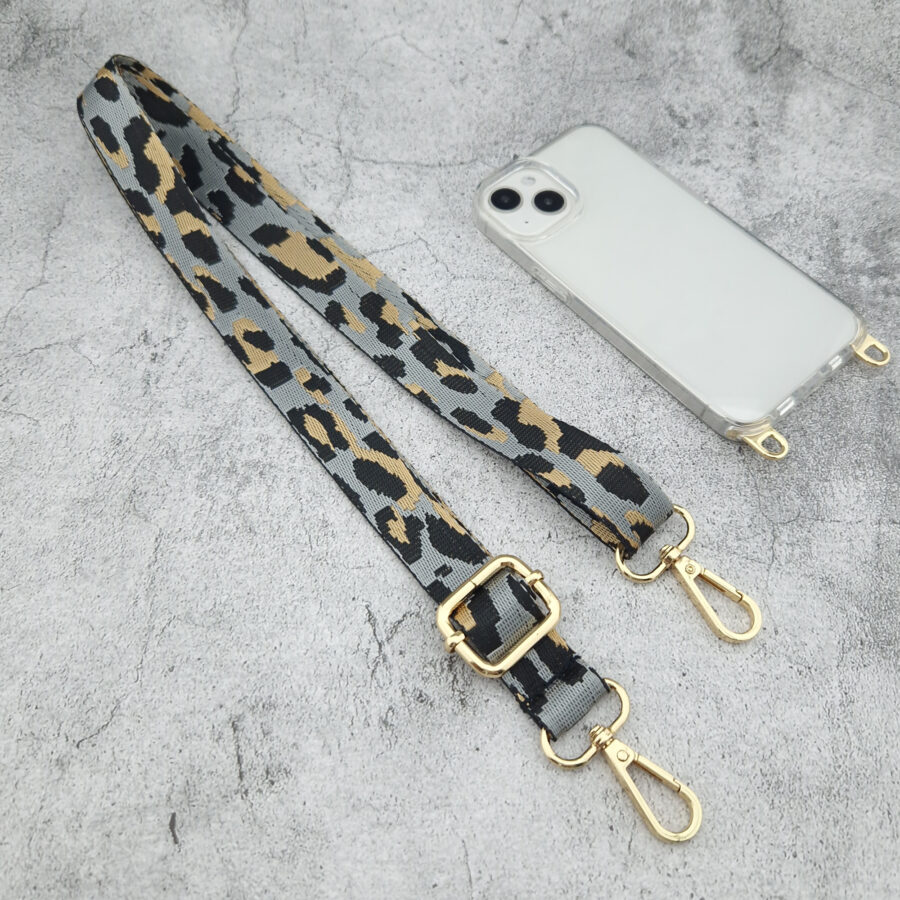 Handykette Lanyard Style mit 2.5cm breiten Gurtband im Leo Animal Print